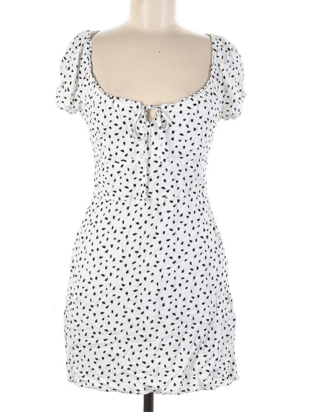 Abercrombie & Fitch White Black Spot Mini Puff Sleeve Dress